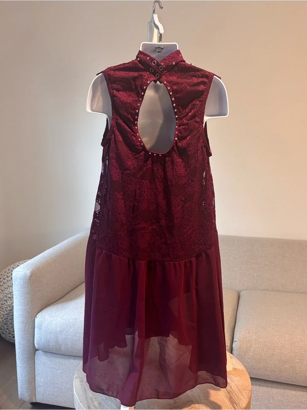 Girls Burgundy Lace & Chiffon Dance Costume Dress